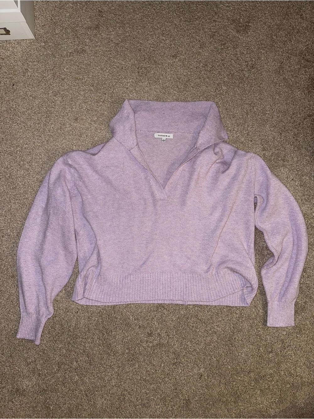 Lavender V-Neck Collared Sweater